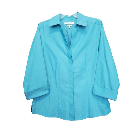 Foxcroft Heritage Non-Iron Fitted Cotton Turquoise 3/4 Sleeve Button-Up Top 12 - Picture 1 of 5